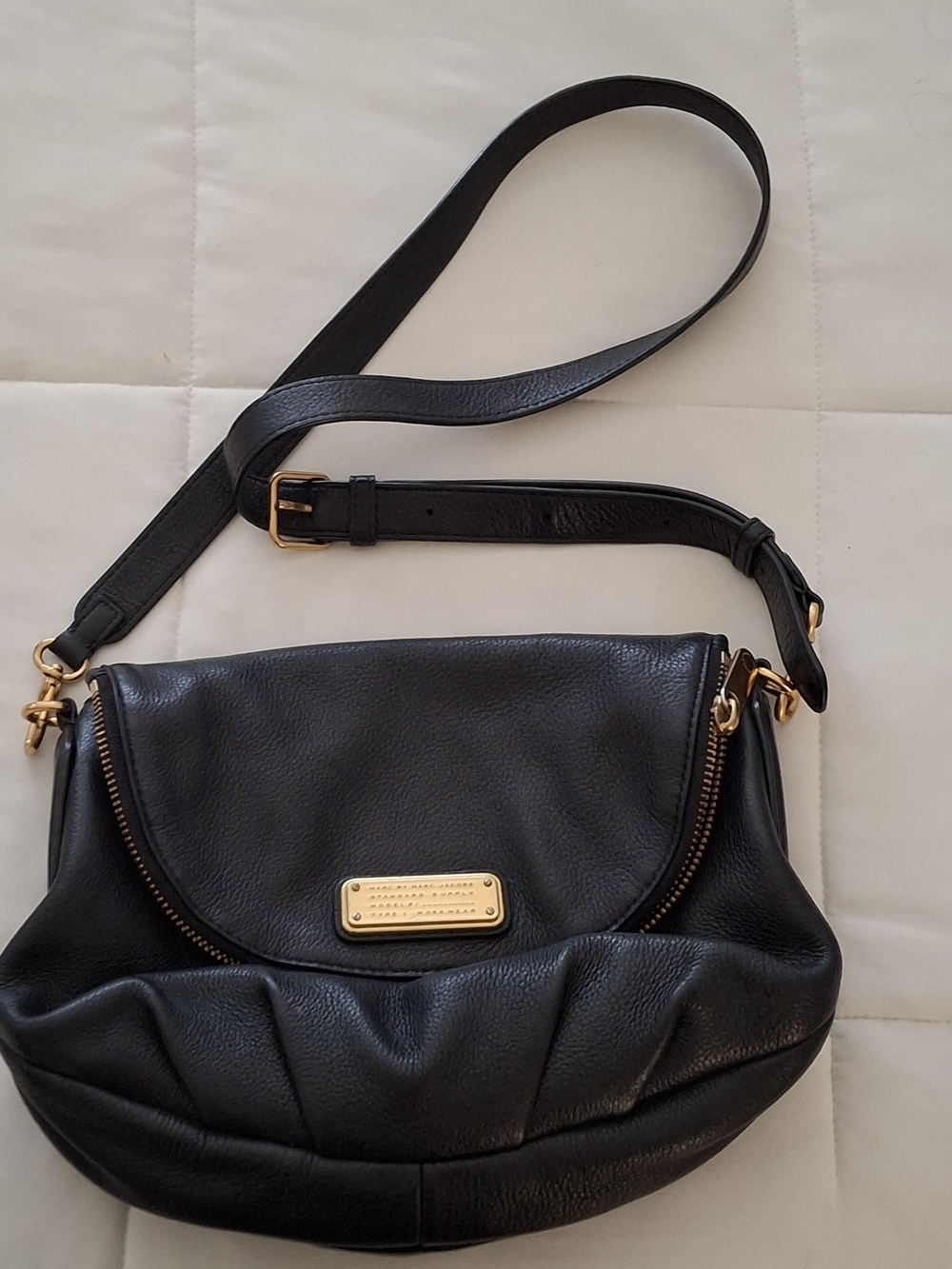Marc Jacobs Black Leather Crossbody Bag with Gold Hardware